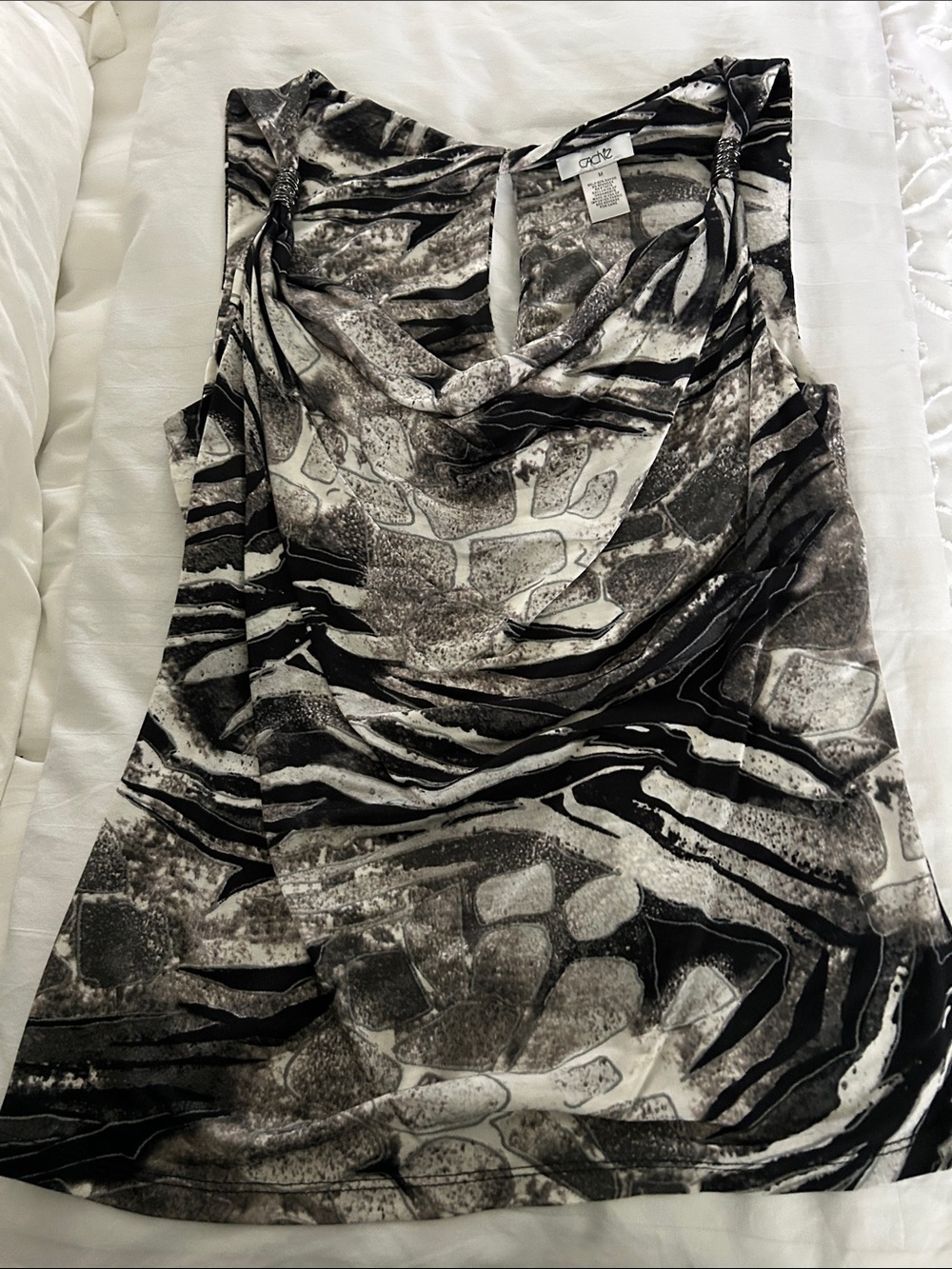 Cache Black & White Cowl Neck Sleeveless Dress